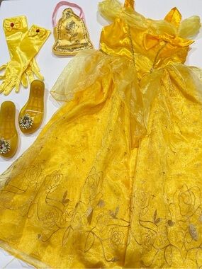 DISNEY BELLE (Beauty & the Beast) yellow Gown Costume with Gloves, Shoes, purse